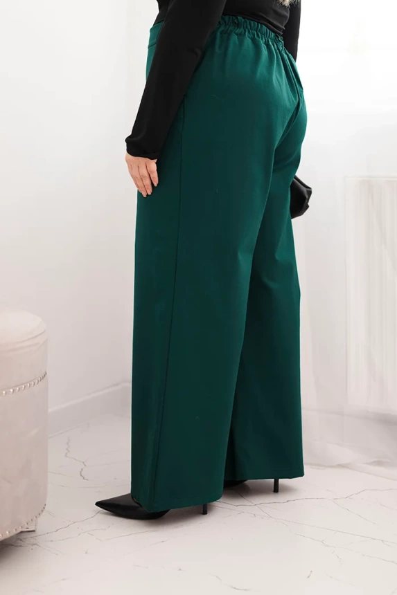 Spodnie damskie Plus Size z szeroką nogawką i elastycznym pasem ciemno zielone