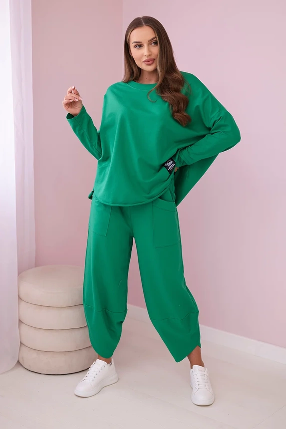 Cotton sweatshirt pants set green