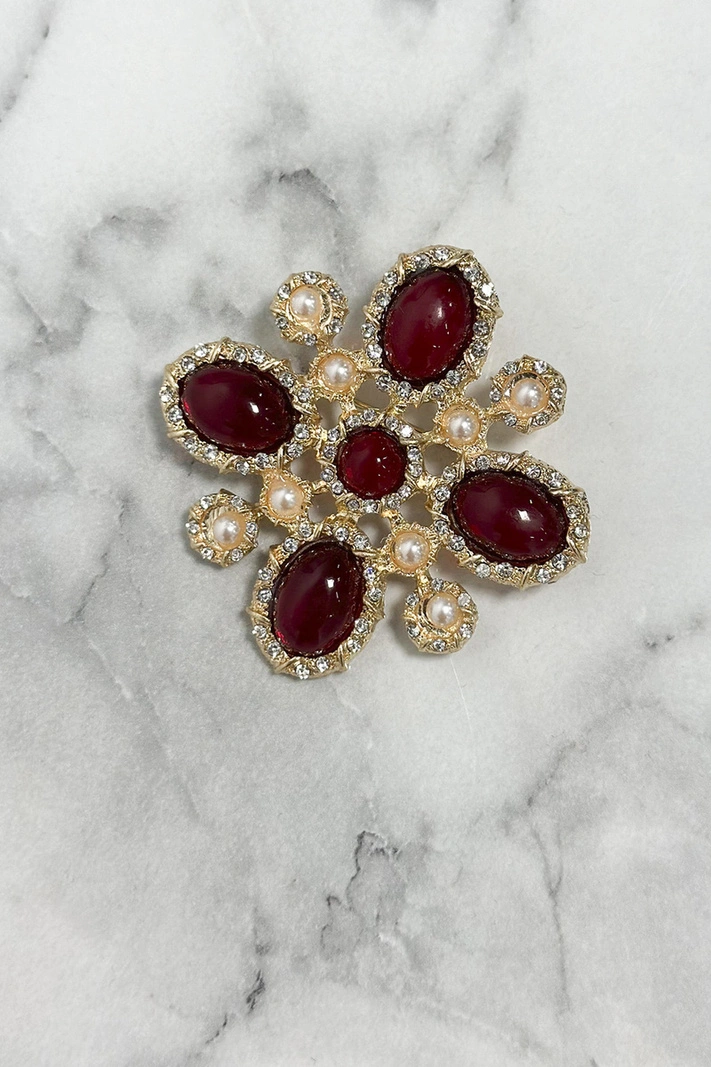 Brosche Blume 2 rot