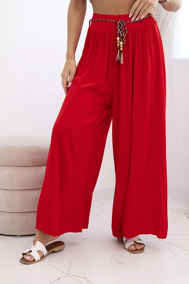 Damenhose aus Viskose mit weitem Bein rot