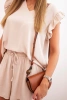 Damen-Set aus Viskose, Bluse mit Rüschen und kurzen Shorts beige