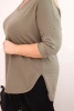 Dámska bavlnená blúzka Plus Size s V výstrihom a vyhrnutým rukávom khaki