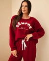Women's corduroy set with sweatshirt and jogger pants burgundy