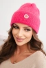 Women's winter fluffy hat with decorative button neon pink