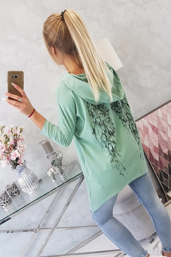 Dunkles mintfarbenes Sweatshirt mit Flügeln
