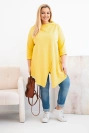 Damenbluse aus Baumwolle Plus Size asymmetrisch mit umgeschlagenem Ärmel gelb