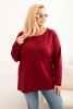 Women's Plus Size cotton blouse with a round neckline maroon