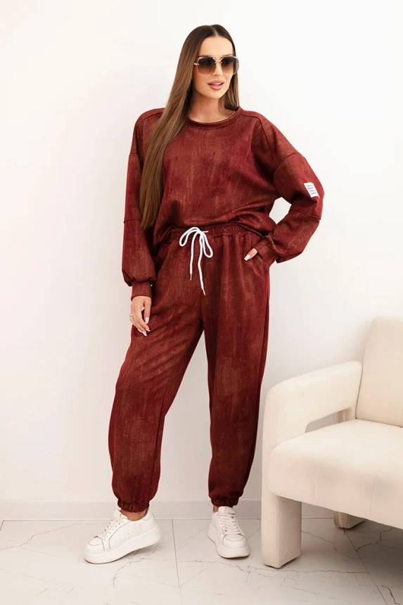 Oversize-Damen-Sweatanzug aus Viskose mit Waschung burgunderrot