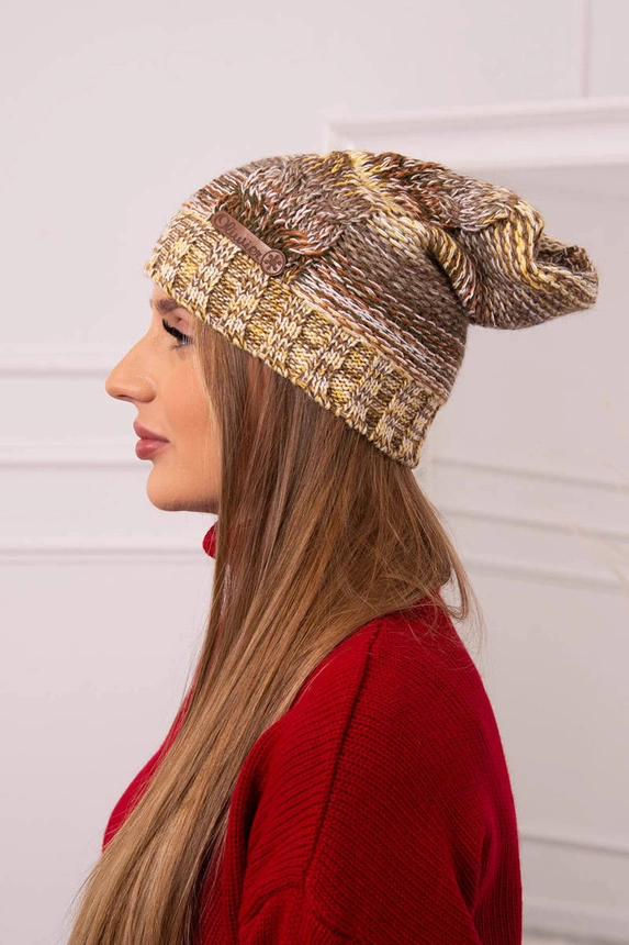 Monika vilnonė kepurė K256 brown+yellow