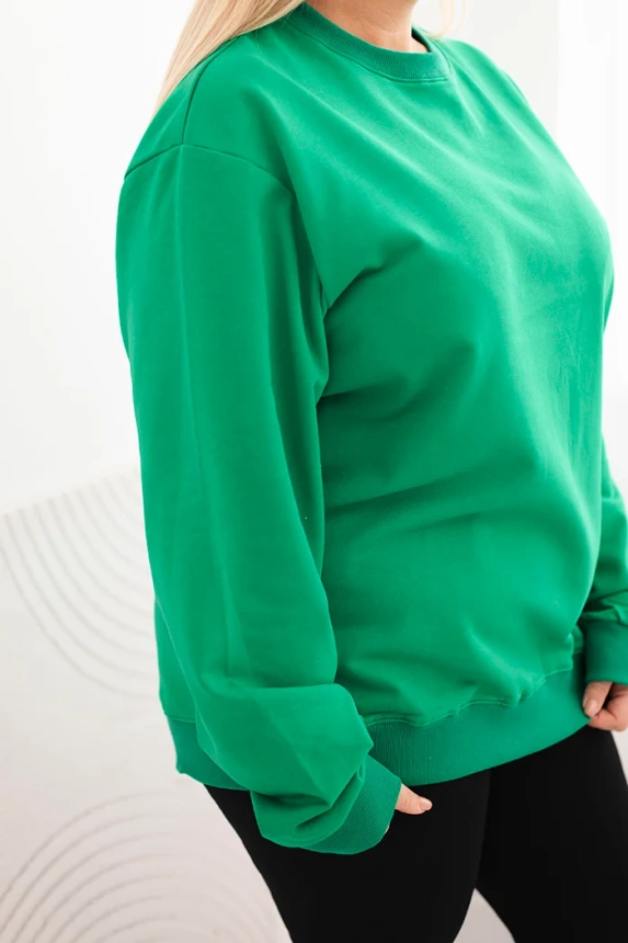 Dámska mikina s okrúhlym výstrihom Plus Size bavlnená basic zelená
