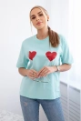 Baumwollbluse mit Herz-Print helle Minze