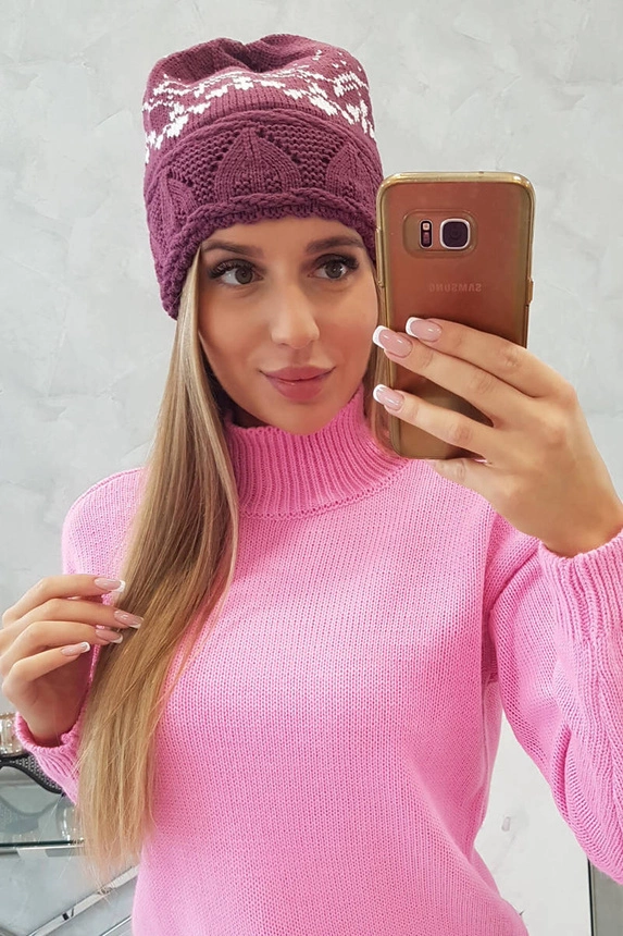 Dámska čiapka Kira K374 tmavo fialová+biela
