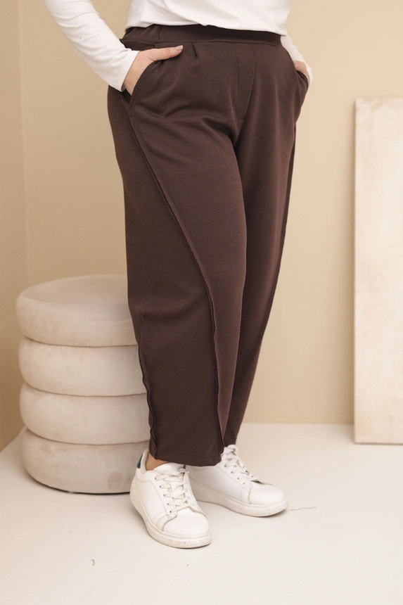 Damen Baumwollhose Plus Size mit lockerer Passform und hohem Bund braun