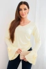 Women's ribbed blouse with a V-neck and frills on the sleeves yellow