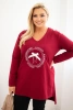Damenbluse mit längerem Rücken und Druck bordeaux