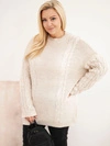 Sweter damski Plus Size z warkoczowym wzorem beżowy