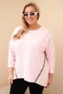 Moteriška Plus Size medvilninė bluzonė su pasukamais rankovėmis ir leopardų raštų juostele cukrinė rožinė