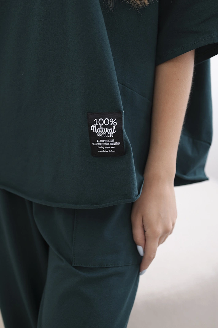 Cotton set blouse + trousers dark green