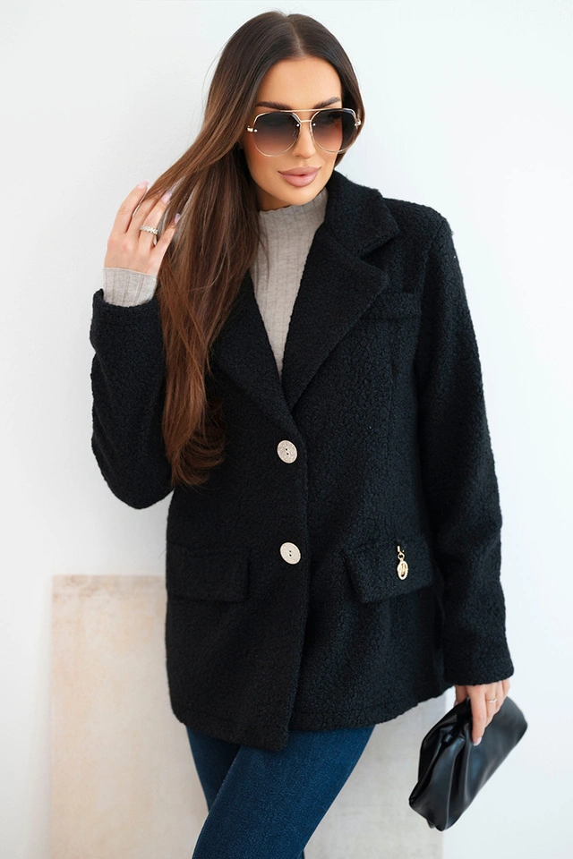 Women's jacket made of soft fleece with a collar black