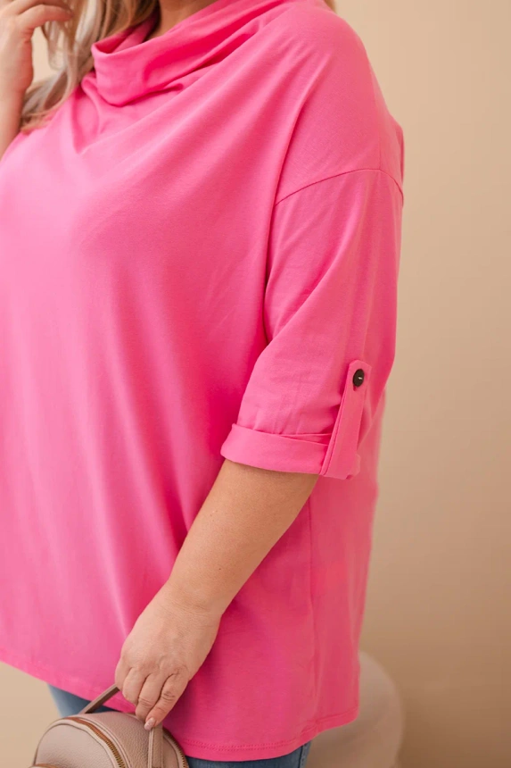 Dámská blůza Plus Size s bavlnou volného střihu s vodním výstřihem světle růžová