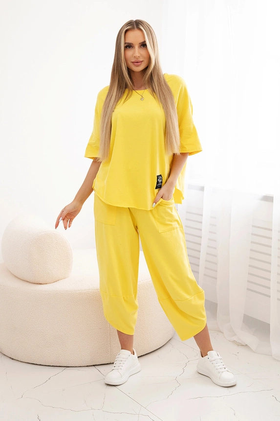 Cotton set blouse + trousers yellow