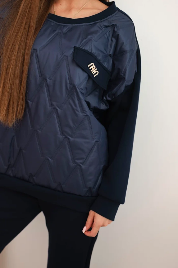 Women's tracksuit set made of viscose with a quilted sweatshirt and pants navy