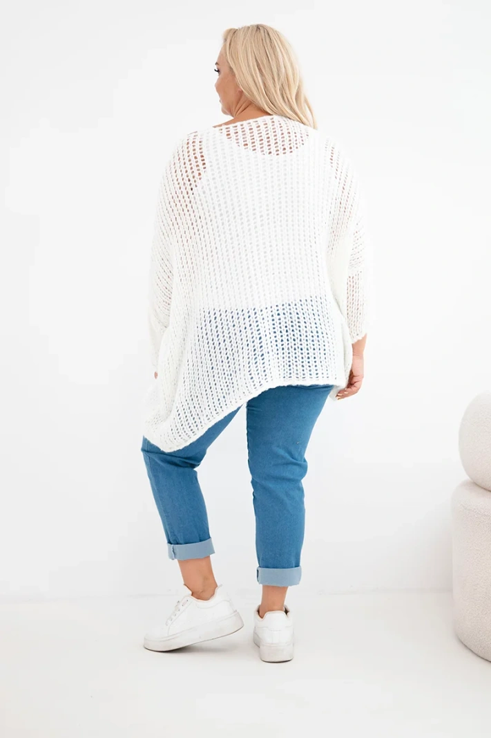 Damen Strickpullover oversized mit V-Ausschnitt und längerem Rücken ecru