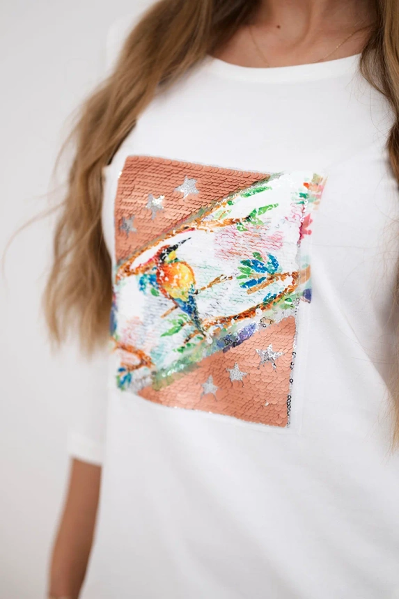 Dress with graphics 3D Bird ecru