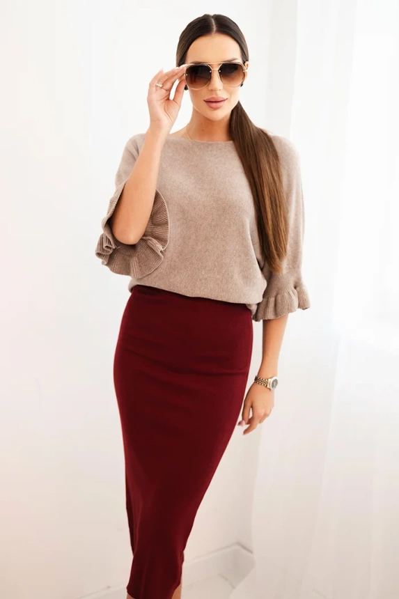 Women's viscose pencil skirt with an elastic waistband burgundy