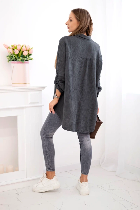 Bavlnená mušelínová košeľa Plus Size grafit