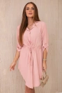 Dress with button closure and tie at the waist dark powder pink