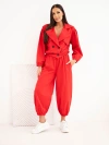 Women's cotton set with collar and jogger pants red