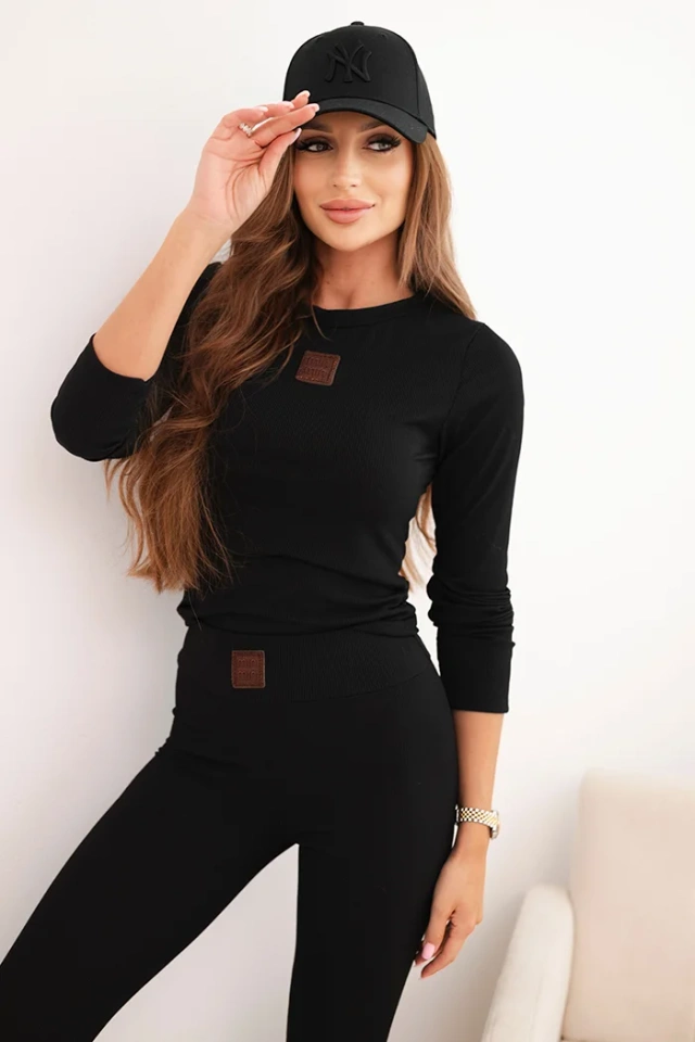 Women's cotton set with long sleeves and leggings black
