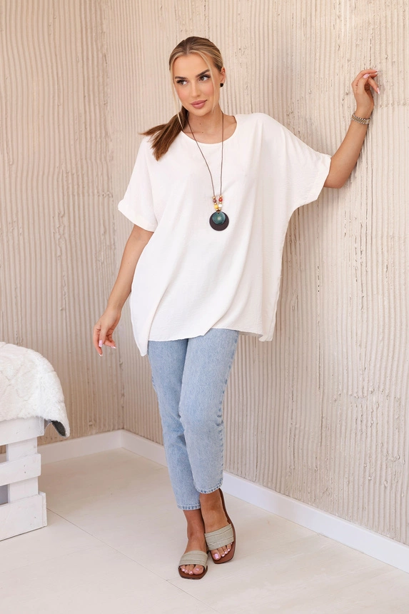 Oversize-Bluse mit Anhänger hellbeige