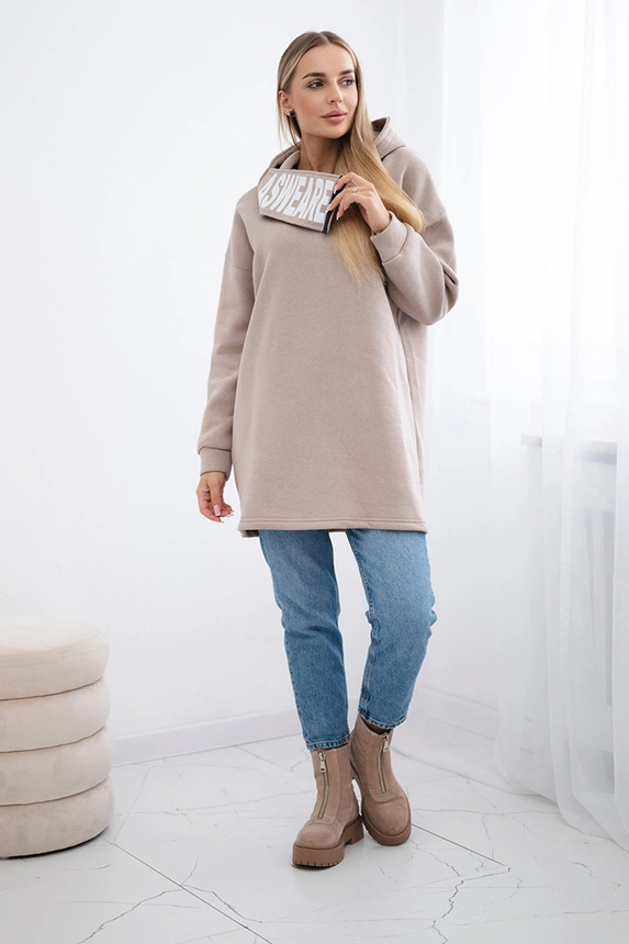 Padded sweatshirt with hood beige