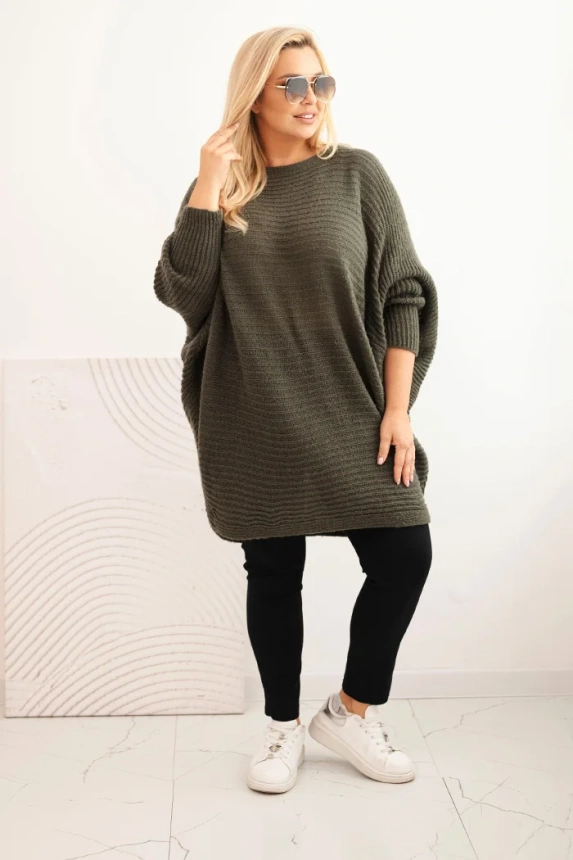 Dámský svetr Plus Size s mohair pončo khaki