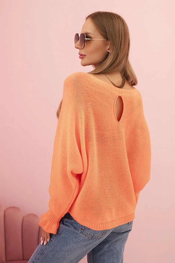 Women's mohair sweater with gathered sleeves and a cutout on the back orange