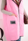 Plus Size women's quilted vest with a hood fastened with a zipper candy pink