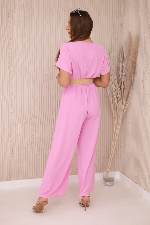 Jumpsuit mit dekorativem Taillengürtel hellrosa