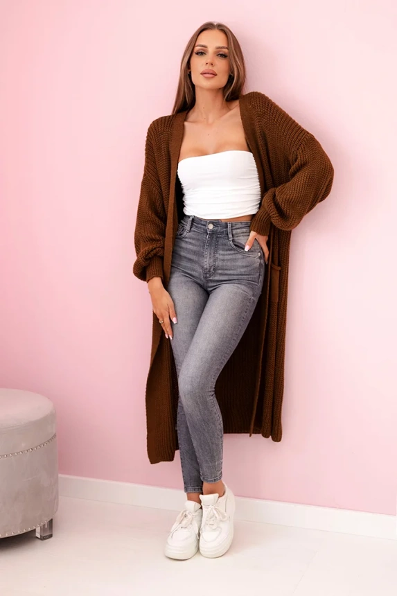 Pullover lange Strickjacke hellbraun