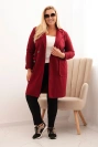 Dámský elegantní plášť Plus Size s límcem a velkými kapsami bordový