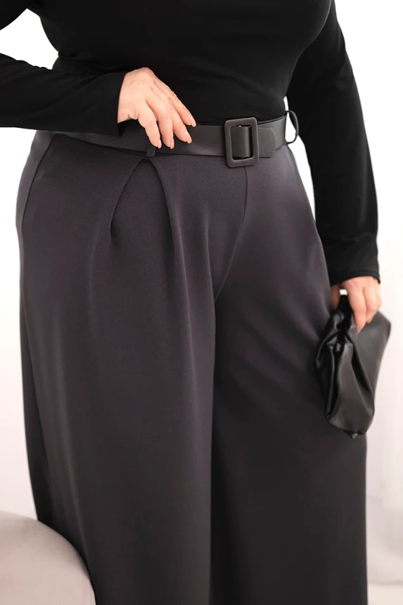 Plus Size women's pants with wide legs and a belt graphite