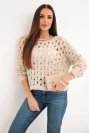 Women's openwork sweater with decorative weave and wool blend beige