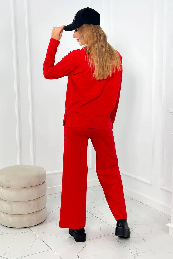 Baumwoll-Set Sweatshirt + Hose mit weitem Bein rot