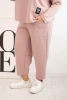 Moteriška Plus Size komplektas, sviestinis, džemperis ir kelnės su kišenėmis, tamsiai rožinė