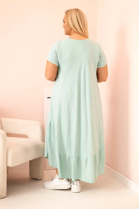 Dámske šaty plus size s krátkym rukávom a volánom z ľahkej viskózy mätová