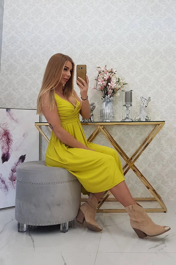 Weites Kiwi-Kleid mit Riemen