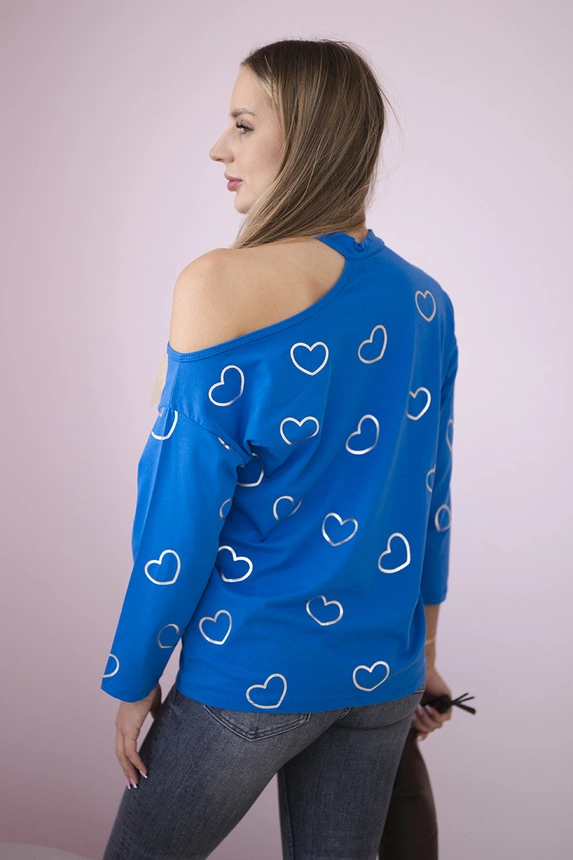 Blouse with a print of hearts mauve-blue