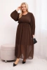 Women's Plus Size Pleated Dress made of Viscose with Long Sleeves brown