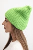 Women's winter hat with wool in a cat-style design made of ribbed knit K419 green